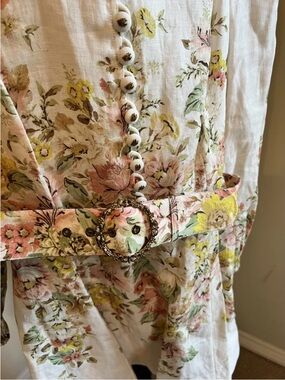 Zimmermann Cream Buttoned Mini Dress with Decorative Belt